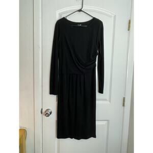 Ronen Chen Dress Medium Black Jersey Knit Ruched Officecore Minimalist Modest